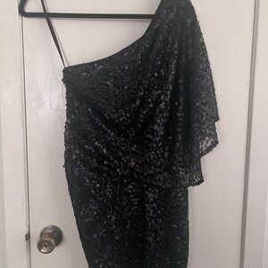 Jessica Simpson Black Sequin One-Shoulder Dress